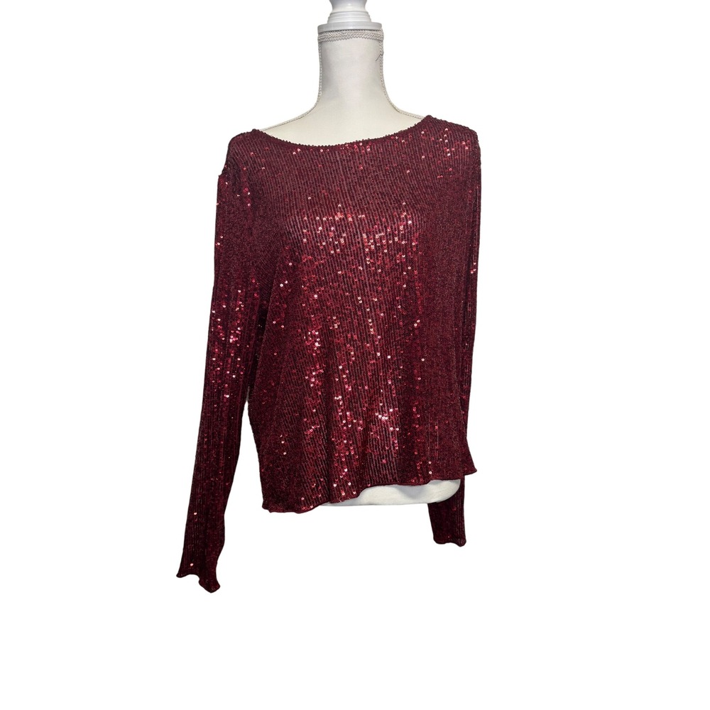 Lucky Brand Women's Holiday Red Sequin Long Sleeve Size XXL